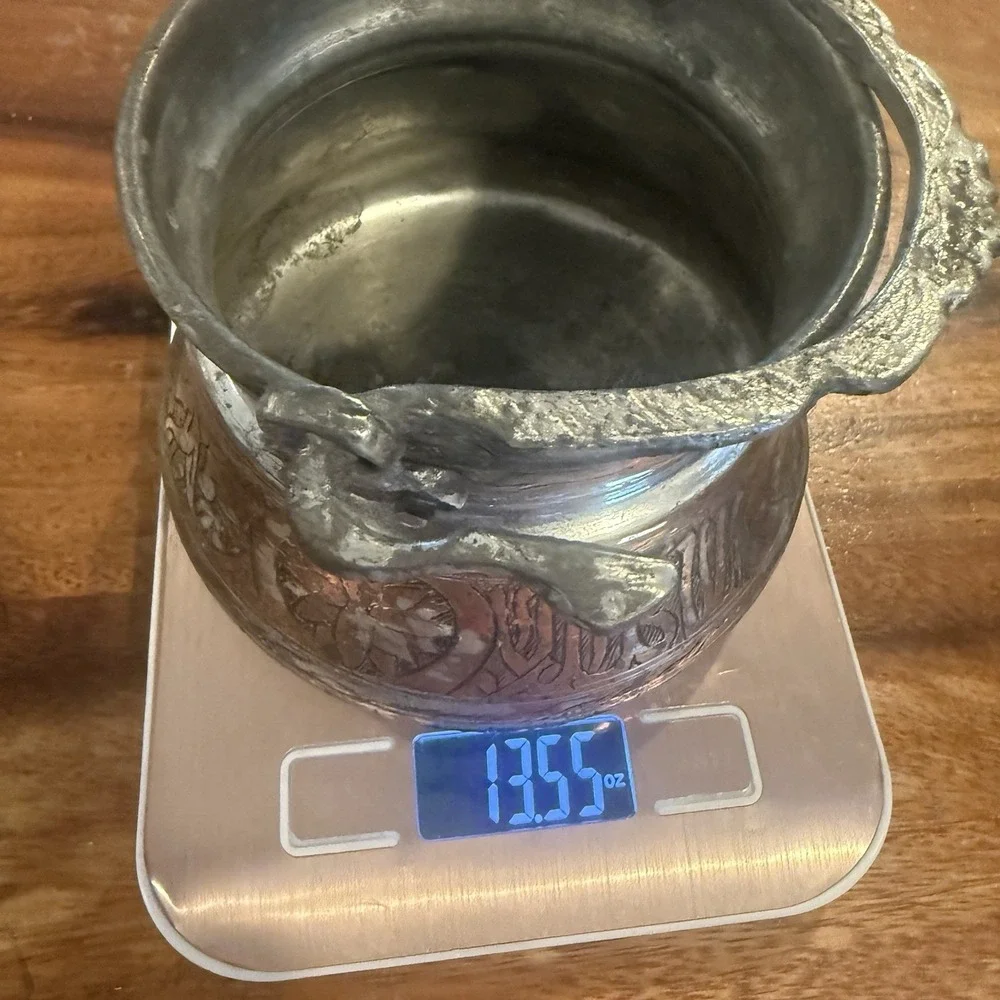 Antique Turkish Etched Copper Cauldron Bakrac Yogurt Pot, Hand‎ Hammered